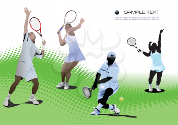 Royalty Free Clipart Image of Four Tennis Players