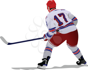 Royalty Free Clipart Image of a Hockey Player From the Back