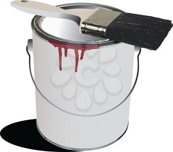 Royalty Free Clipart Image of a Paint Can and Brush