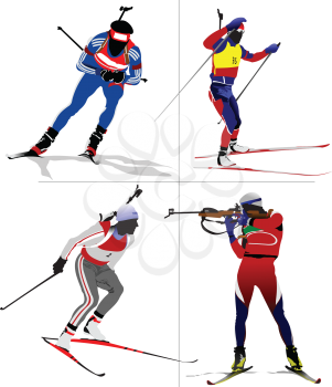 Royalty Free Clipart Image of Four Biathlon Athletes