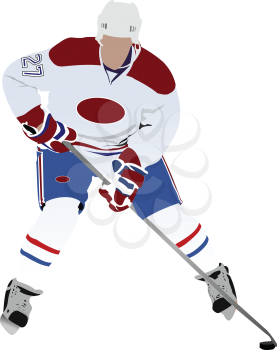 Royalty Free Clipart Image of a Hockey Player in a White and Red Jersey