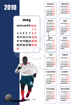 Royalty Free Clipart Image of a 2010 Calendar For May With a Soccer Player