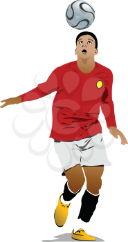 Royalty Free Clipart Image of a Soccer Player Bouncing the Ball Off His Head