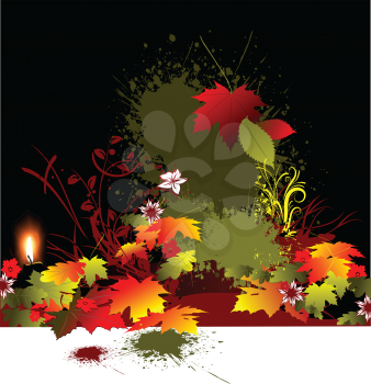 Royalty Free Clipart Image of Autumn Leaves on Black With a White Band at the Bottom