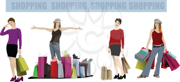 Royalty Free Clipart Image of Four Shopping Women