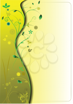 Royalty Free Clipart Image of a Green Background With a Floral Wavy Stripe