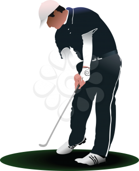 Royalty Free Clipart Image of a Golfer in Dark Clothes 