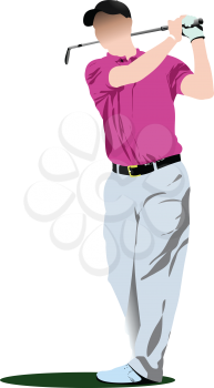 Royalty Free Clipart Image of a Golfer in a Pink Shirt