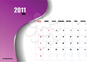 Royalty Free Clipart Image of a Calendar for 2011 July