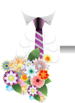 Royalty Free Clipart Image of a Shirt, Tie and Bouquet of Flowers