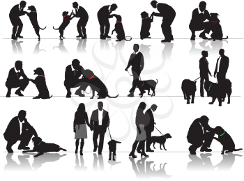 Royalty Free Clipart Image of People With Dog Silhouettes