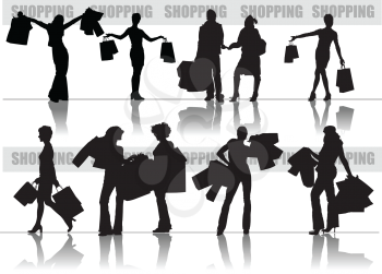 Royalty Free Clipart Image of a Shopping Silhouettes