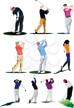 Royalty Free Clipart Image of 10 Golfers