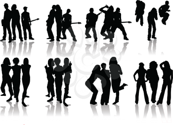 Royalty Free Clipart Image of Trios of Silhouettes