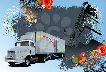 Royalty Free Clipart Image of a Grunge Background With a Truck