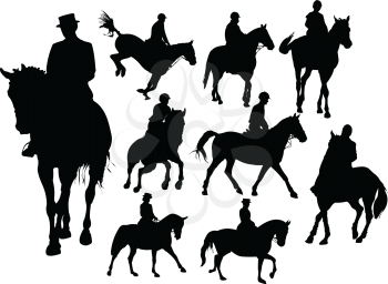 Royalty Free Clipart Image of Horse and Rider Silhouettes