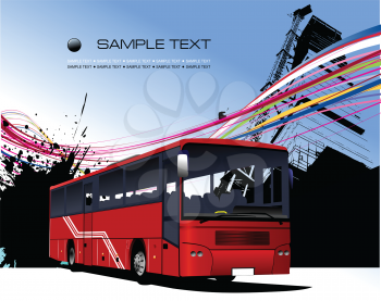 Royalty Free Clipart Image of an Urban Background With a Red Bus