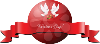 Royalty Free Clipart Image of a Valentine's Day Greeting With Birds and a Ribbon
