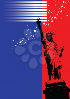 Royalty Free Clipart Image of the Statue of Liberty on Blue and Red