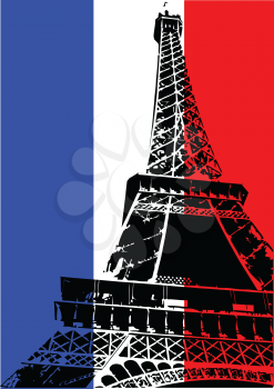 Royalty Free Clipart Image of the Eiffel Tower on a French Flag