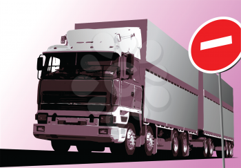 Royalty Free Clipart Image of a Truck and a No Entry Sign