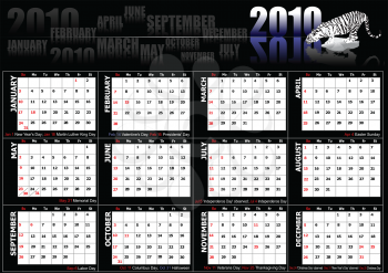 Royalty Free Clipart Image of 2010 Calendar With Animals