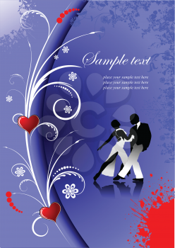 Royalty Free Clipart Image of a Couple Dancing on a Romantic Background