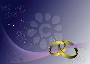 Royalty Free Clipart Image of Two Wedding Bands on a Purple Background