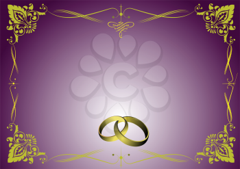 Royalty Free Clipart Image of a Purple and Gold Background With Wedding Rings
