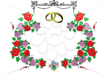 Royalty Free Clipart Image of a Flower Frame With Rings at the Top