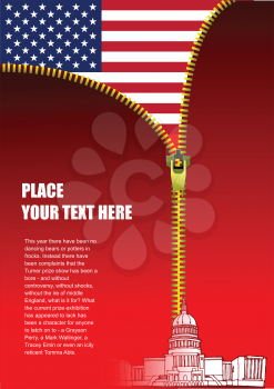 Royalty Free Clipart Image of a Zipper Open on a USA Flag