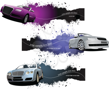 Royalty Free Clipart Image of Three Grunge Banners With Cars