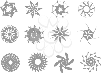 Royalty Free Clipart Image of Grey Snowflakes and Pinwheels