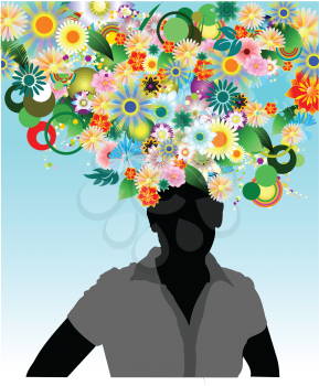 Royalty Free Clipart Image of a Silhouette Woman With Flowers For Hair