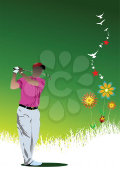 Royalty Free Clipart Image of a Golfer on a Summer Background