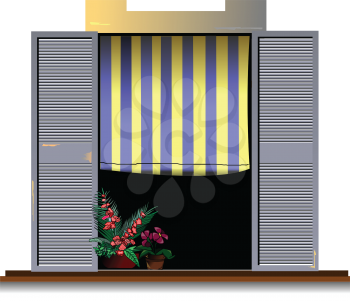 Royalty Free Clipart Image of a Window With Shutters and an Awning