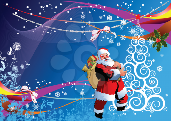 Royalty Free Clipart Image of a Card With Santa on Blue