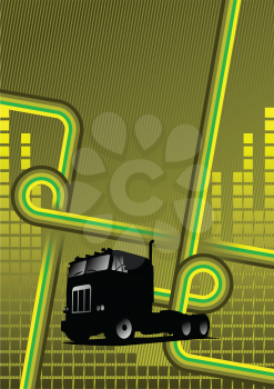 Royalty Free Clipart Image of a Truck Silhouette on a Green Background