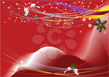 Royalty Free Clipart Image of a Red Background With Holly and Bows