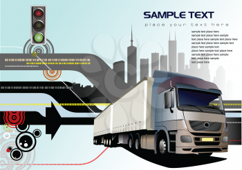Royalty Free Clipart Image of a Truck With a Light and Building