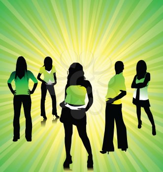 Royalty Free Clipart Image of Female Silhouettes on Green