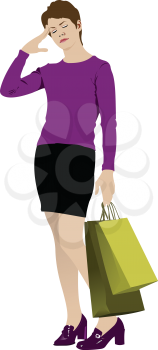 Royalty Free Clipart Image of a Shopper Looking Tired