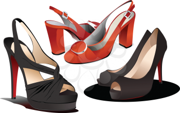 Royalty Free Clipart Image of Three Pairs of Women's Shoes