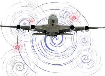 Airplane on twister background. Vector illustration for designers