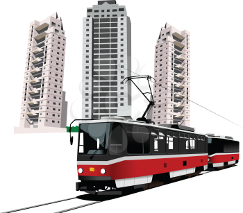 Dormitory and tram. Vector illustration