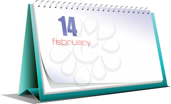 Vector illustration of desk calendar. 14 february. Valentine`s Day