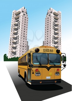 Dormitory and school bus. Vector illustration