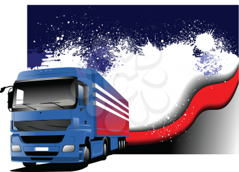 Grunge abstract background with blue truck image. Vector illustration