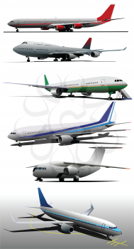 Six Airplanes on the airfield. Vector illustration