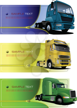 Three zipper banners with trucks. Vector illustration